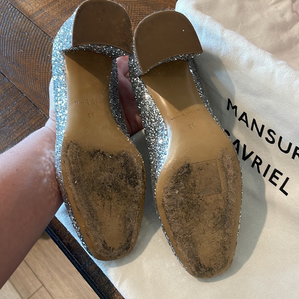 Mansur Gavriel Silver Glitter Square Toe Heel Size EU 35 - Picture 12 of 16